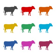 Cow silhouette icon, color icons set