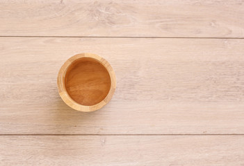 Wooden box on Wood Background, top view.