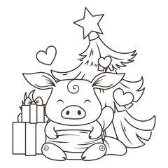 Cute cartoon pig in love. Symbol of New 2019 Year