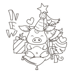 Cute cartoon pig in love. Symbol of New 2019 Year