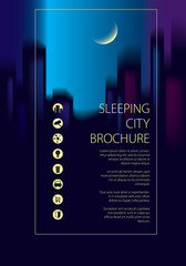 Fototapeta premium Night city skyline traveling tourist guide book. Brochure, flyer, cover, poster or guidebook template. Vector modern illustration.