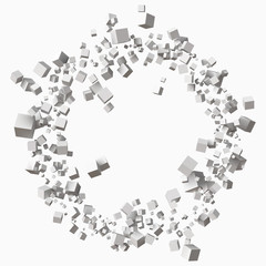 different size white cubes in circular orbit. 3d style vector illustration