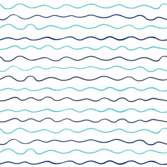 Abstract seamless geometric pattern with simple blue waves on white background in flat minimalistic and modern style for summer clothes, fashion and stationery designs - nautical themed texture