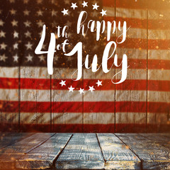 Inscription Happy 4th of July with USA flag.