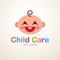 Cute baby cartoon vector flat icon, adorable happy and smiling child emoji. Can be used as a logo.