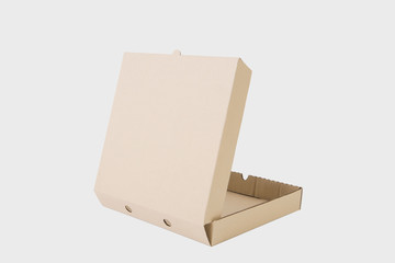 Open Cardboard brown paper box for pizza mockup branding.