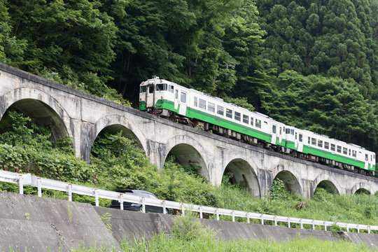 Tadami railway line in summer season at Fukushima prefecture.