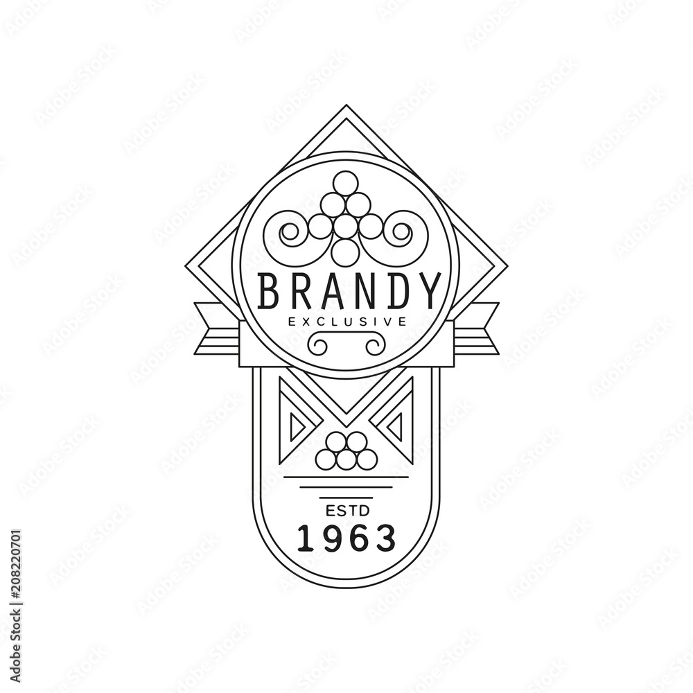 Sticker Brandy vintage label design, alcohol industry monochrome badge