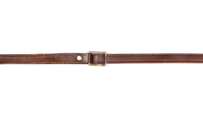 Old, brown leather belt, strap isolated on white background