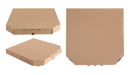 Set of blank pizza boxes on white background. Mockup for design