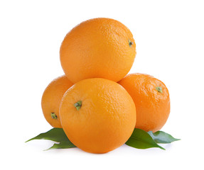 Ripe oranges on white background. Fresh citrus fruit