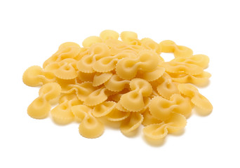 Heap of raw pasta on white background