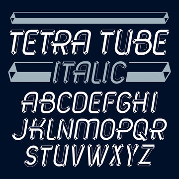 Vector upper case modern alphabet letters set. Artistic italic font,  typescript for use in logo creation. Made using packaginghedral packaging tube design.