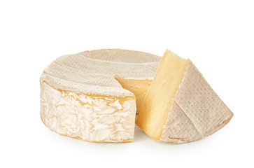 Delicious brie cheese on white background