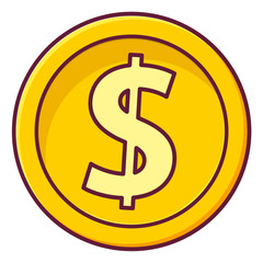 Obraz premium American dollar.Single currency sign USA. Gold coin bank note. Icon line art flat vector. Isolated white background.