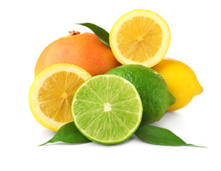 Fototapeta na wymiar Ripe citrus fruits on white background