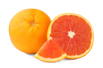 Ripe citrus fruits on white background
