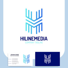 Letter H Logo Monogram. Media Line Media Creative Stripe Design.