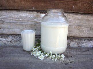 milk in a jar and in a glass