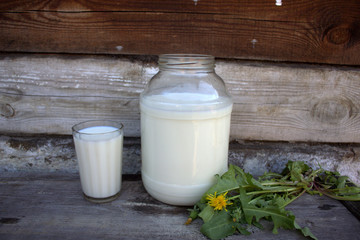 milk in a jar and in a glass