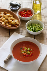 Gazpacho is a soup made of raw vegetables and served cold.