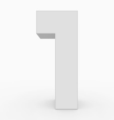 number 1 3d cubic white isolated on white