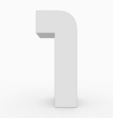 number 1 3d cubic rounded white isolated on white