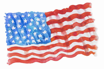 Flag of America, Hand-drawn, Watercolor painting.