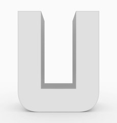 letter U 3d cubic rounded white isolated on white