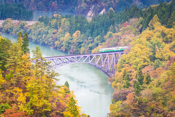 Tadami line at Mishima town , Fukushima in autumn