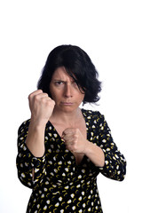 Woman boxing on white bakground