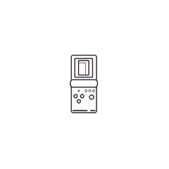 Portable retro game console - vector sign, symbol, pictogram in thin colorful outline design. Pocket gaming gadget - line icon on isolated background.