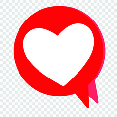 Heart in a red speech bubble, vector love icon.