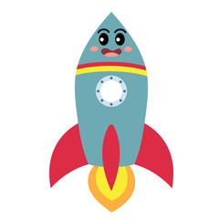 Rocket transportation cartoon character side view isolated on white background vector illustration.