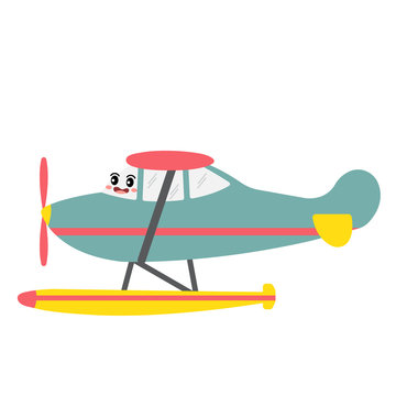 recommend clip art: Seaplane transportation cartoon character side view isolated on white background vector illustration.