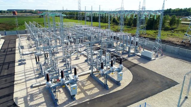 aerial view transformation substation among pictorial landscape