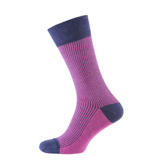 one colored sock is standing on a shape, the shape is not visible, on a white background is isolated