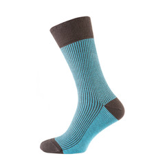 one colored sock is standing on a shape, the shape is not visible, on a white background is isolated