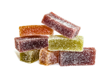 Multi-colored jelly sugar candy, natural fruit marmalade, isolated on white background
