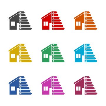 Housing energy efficiency icon, House and energy efficiency concept, color icons set