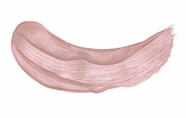 Beige cosmetic liquid lipstick smear on white background. Creamy foundation smudge.