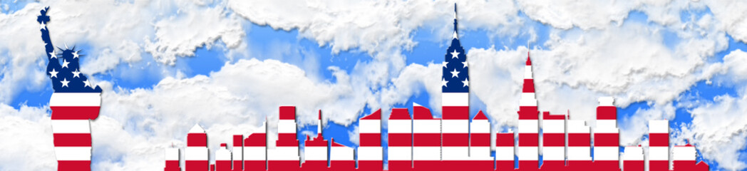 United States Of America. 4th of July, Independence Day Concept. New York City Skyline Against Sky Background 3D illustration