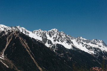 beautiful snow-capped mountain peaks and clear blue sky, mont blanc, alps