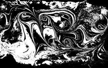 Black and white liquid texture. Hand drawn marbling illustration. Abstract vector background. Monochrome marble pattern.