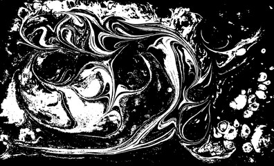 Black and white liquid texture. Hand drawn marbling illustration. Abstract vector background. Monochrome marble pattern.