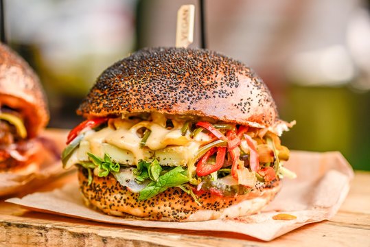 Vegan Burger In The Street Market