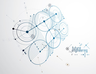 Engineering technology vector wallpaper made with circles and lines. Technical drawing abstract background.