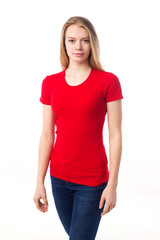 Obraz premium woman white background t-shirt