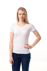 Obraz premium woman white background t-shirt