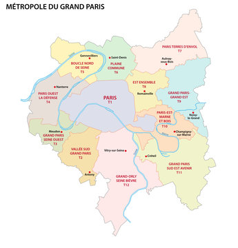 Metropolis of Greater Paris administrative and political vector map